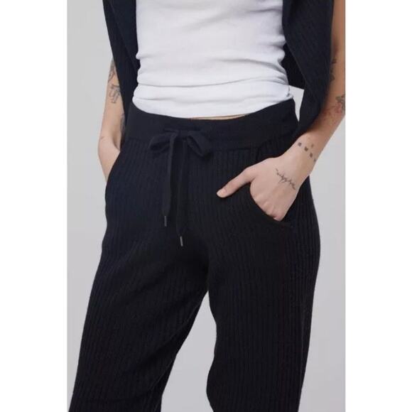 NAKED CASHMERE Black AUBRINA Ribbed Knit 100% Cashmere Jogger Sweatpants XS